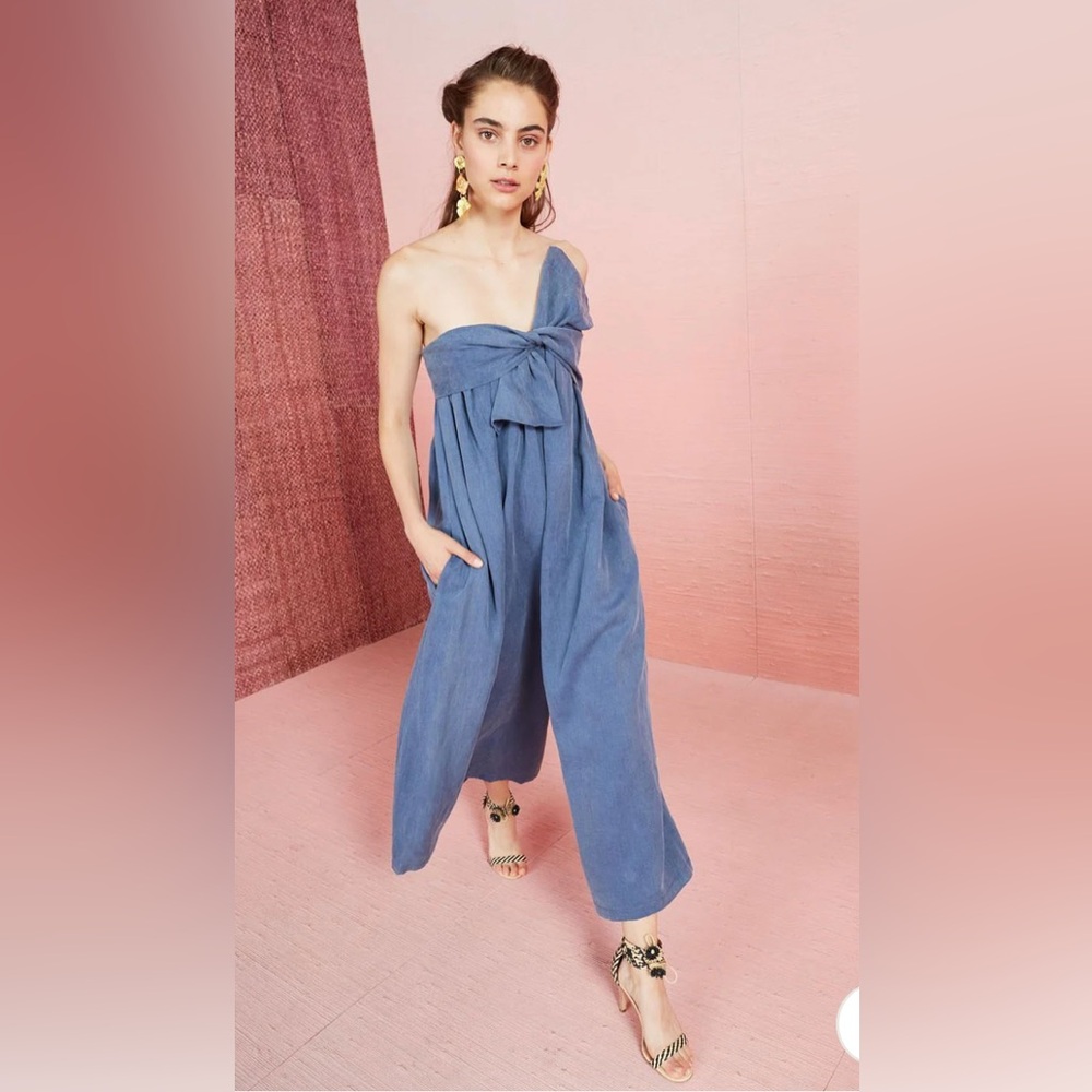 Ulla Johnson Jordane Jumpsuit Chambray Tencel Linen Strapless Jumpsuit